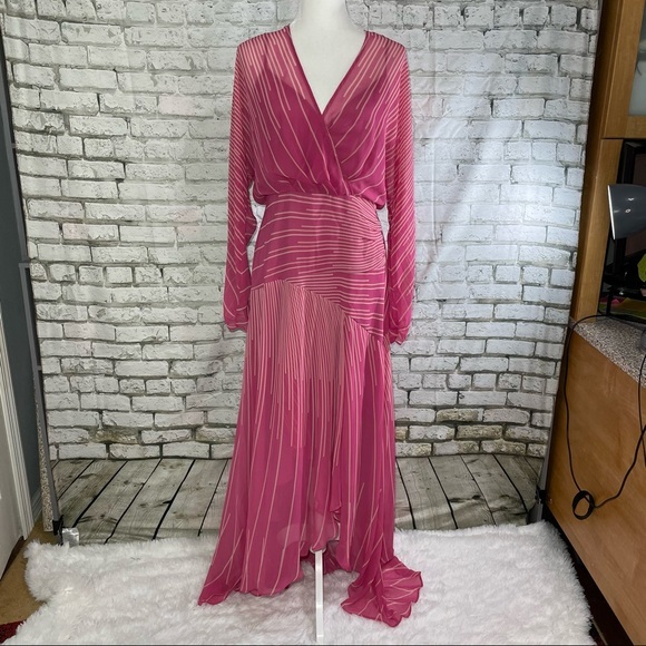 BCBG Apricot Stripe Dolman Surplice Dress 8 - Picture 3 of 14